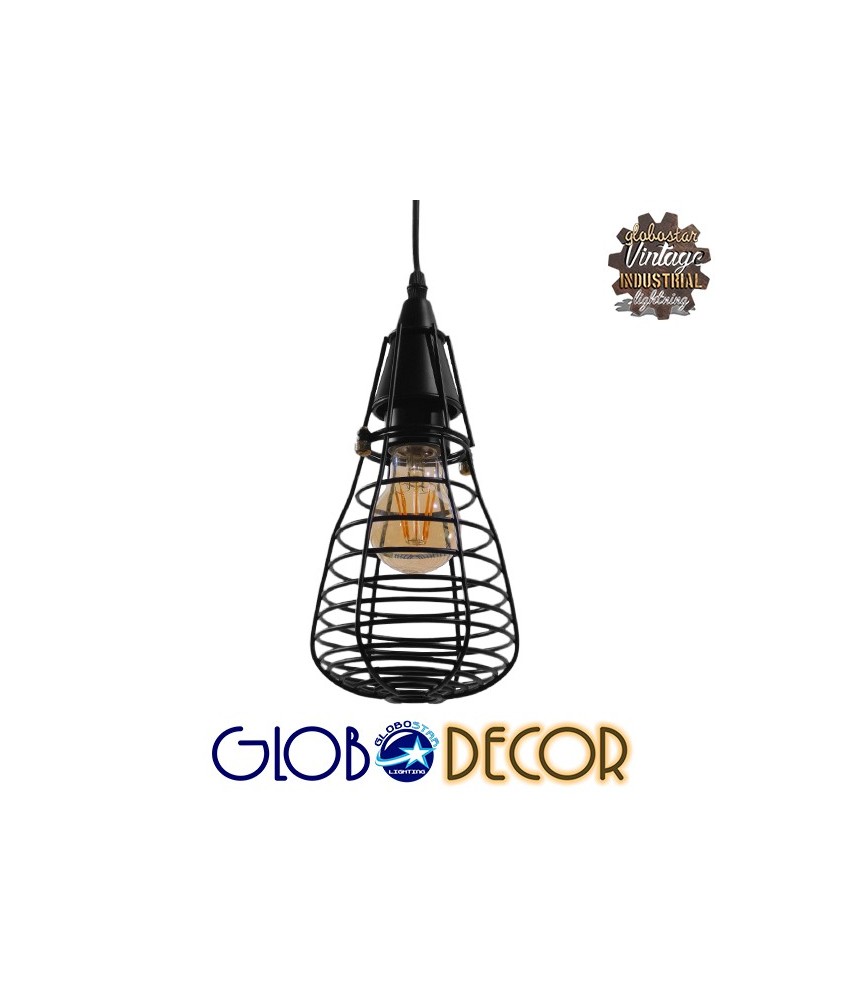 GLOBOSTAR® ALDO 01058 Vintage Κρεμαστό Φωτιστικό Οροφής με Ντουί 1 x E27 AC 220-240V IP20 - Μαύρο - Μ13 x Π13 x Υ27cm